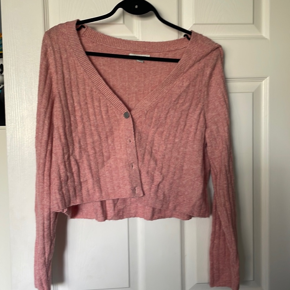American Eagle Pink Super Soft Cropped Pink Cardigan Size Large